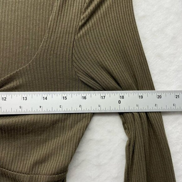 Forever 21 Dress Women's Sz S Olive Green Knit Bodycon Square Neck Tie Front - Picture 3 of 11